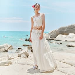 Thumbnail DOTTIE - Chân váy maxi phối ren - Trắng - S0208 2