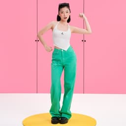 Thumbnail DOTTIE - Quần jeans dài ống rộng nữ - Xanh lá - Q0282 1