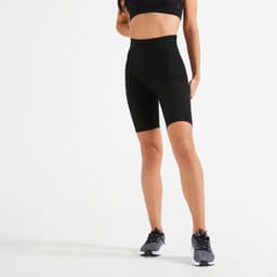 Thumbnail Quần short tập fitness nữ lưng cao DECATHLON FST 100 đen 1
