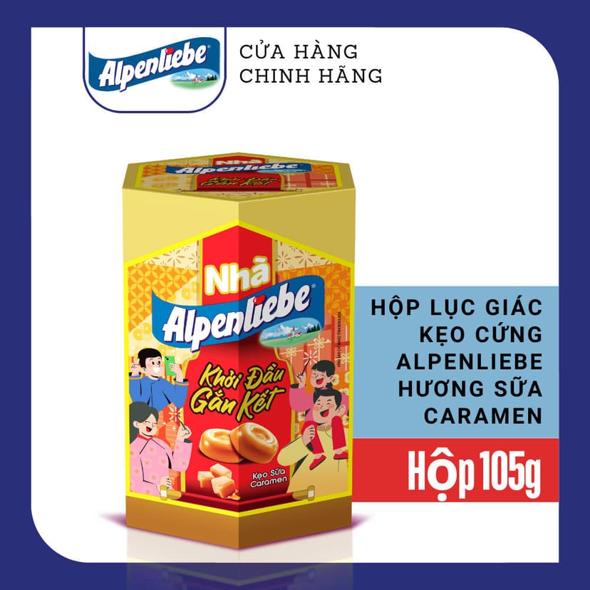 Ảnh Hộp Lục Giác Kẹo Tết - Kẹo Alpenliebe, Mentos, Golia Hương sữa caramen, trái cây hỗn hợp, hương chanh gừng 1