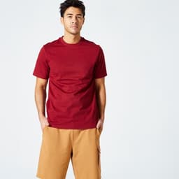 Thumbnail Áo thun tập fitness essentials 500 cho nam đỏ rượu DECATHLON DOMYOS mã 8773500 1
