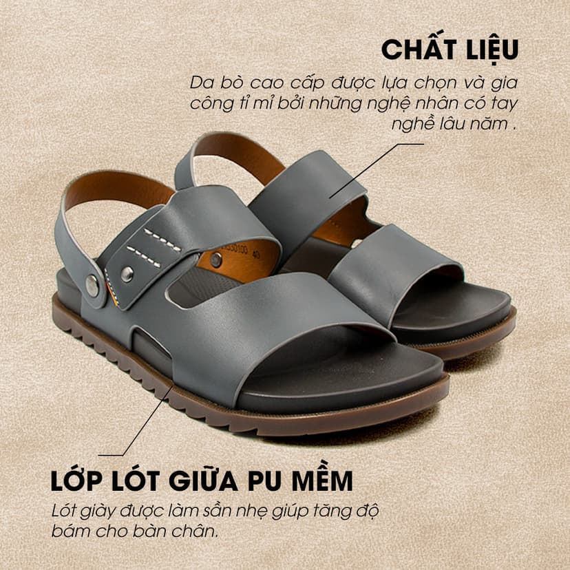 Ảnh -Giày/Dép Sandal Nam Da Bò Nappa Đế có Rãnh Chống Trượt TMS30100 1