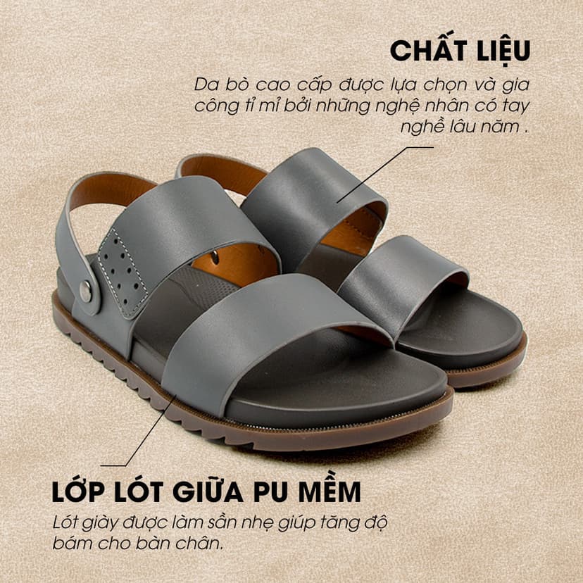 Ảnh -Giày/Dép Sandal Nam Da Bò Nappa Đế có Rãnh Chống Trượt TMS30200 1