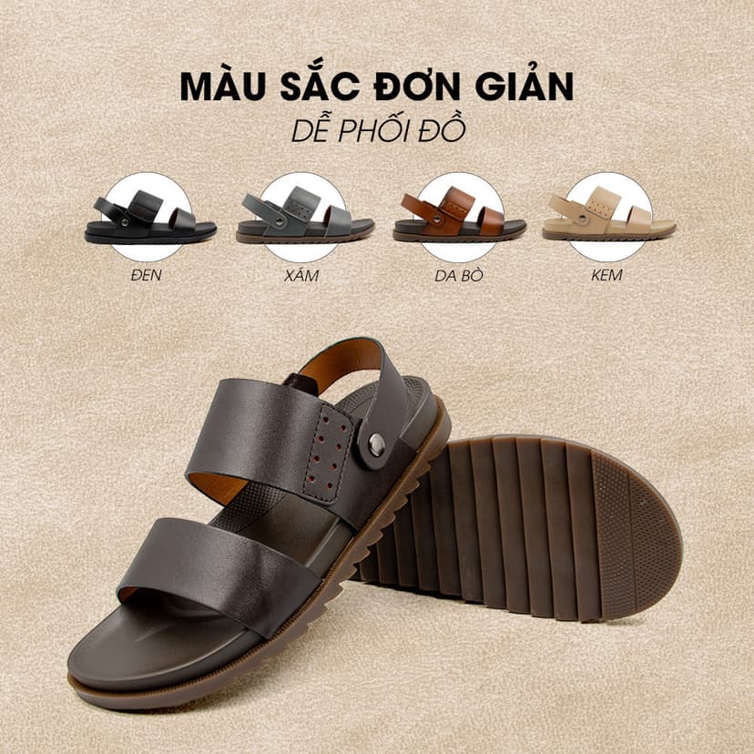 Ảnh -Giày/Dép Sandal Nam Da Bò Nappa Đế có Rãnh Chống Trượt TMS30202 4