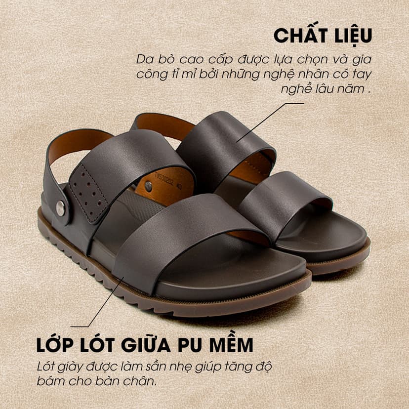Ảnh -Giày/Dép Sandal Nam Da Bò Nappa Đế có Rãnh Chống Trượt TMS30202 1
