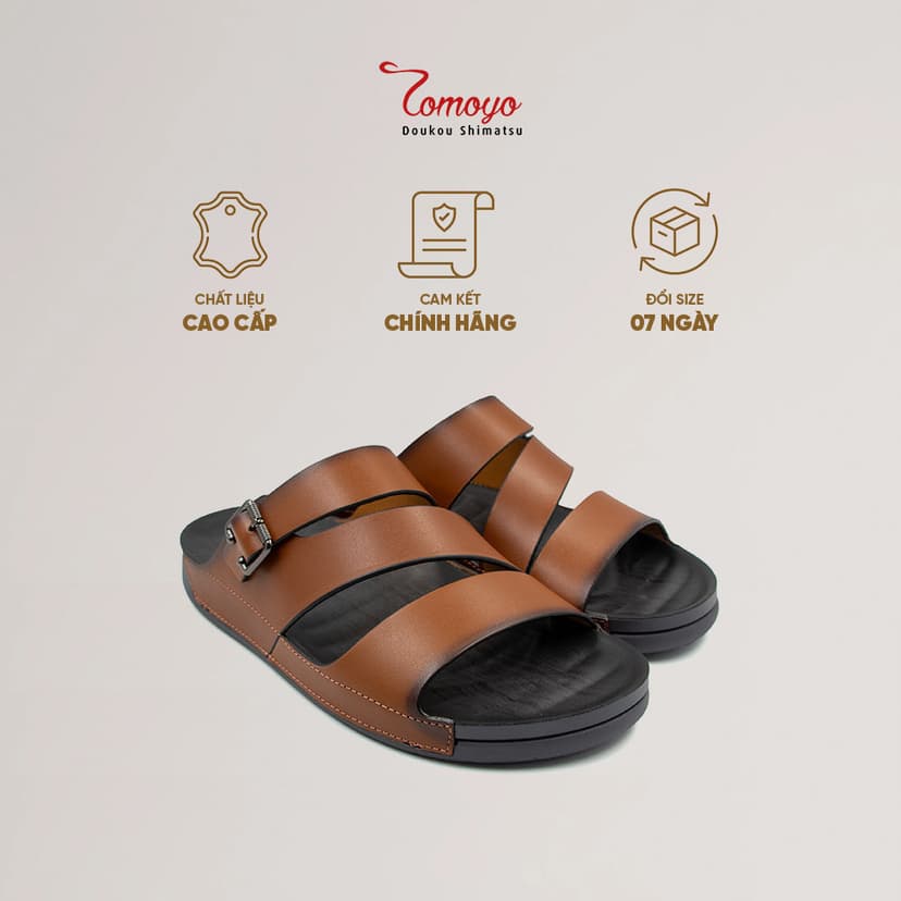Ảnh -Dép Quai Ngang Nam Da Bò Nappa Cao Cấp Tomoyo TMD302 2