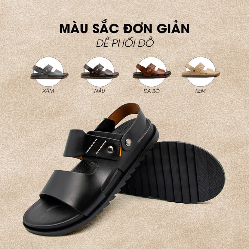 Ảnh -Sandal Tomoyo Da Bò Thật Đế Rãnh Chống Trượt TMS30101 4