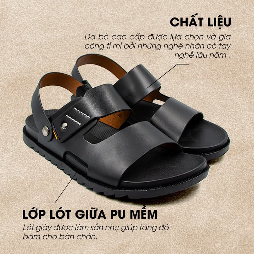 Ảnh -Sandal Tomoyo Da Bò Thật Đế Rãnh Chống Trượt TMS30101 1