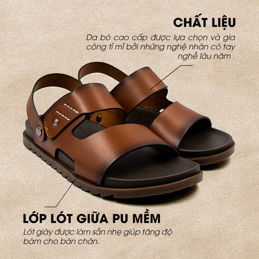 Ảnh -Giày/Dép Sandal Nam Da Bò Nappa Đế có Rãnh Chống Trượt TMS30103 1