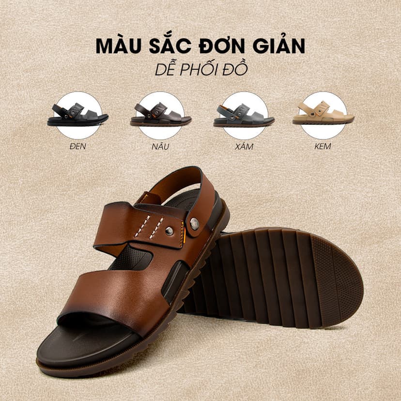 Ảnh -Giày/Dép Sandal Nam Da Bò Nappa Đế có Rãnh Chống Trượt TMS30103 4
