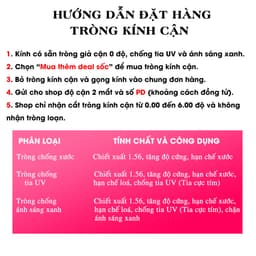Thumbnail Tròng kính cận có độ 7K cho gọng kính  tròn, chữ nhật, chống xước, tia UV, ánh sáng xanh, khoảng độ cận 0.00 - 6.00Dp 2