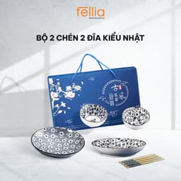 Thumbnail Bộ 2 chén bát 2 đĩa Fellia kiểu Nhật (2 chén, 2 đĩa, 2 đũa) | Sứ cao cấp | Đóng hộp quà tặng 1