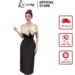 Thumbnail Váy Dự Tiệc Body LECOONG V186 Tapta Nơ Ngực Sang Trọng Màu Đen Hồng 1