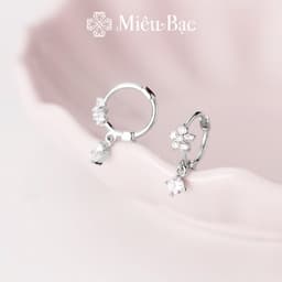 Thumbnail Bông tai bạc nữ Miêu Bạc khuyên tai hoa 5 cánh đính đá 2 màu 1 chiếc chất liệu bac 925 phụ kiện trang sức nữ MB28 3
