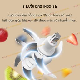 Thumbnail Máy xay ăn dặm cho bé KidsWorld Hattiecs 8 lưỡi dao cối thuỷ tinh 300ml xay thịt xay sinh tố tỏi ớt 2