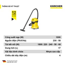 Thumbnail Máy hút bụi đa năng khô và ướt Karcher WD 3 V Car - Công suất 1000W - Dùng cho gia đình và ô tô 3