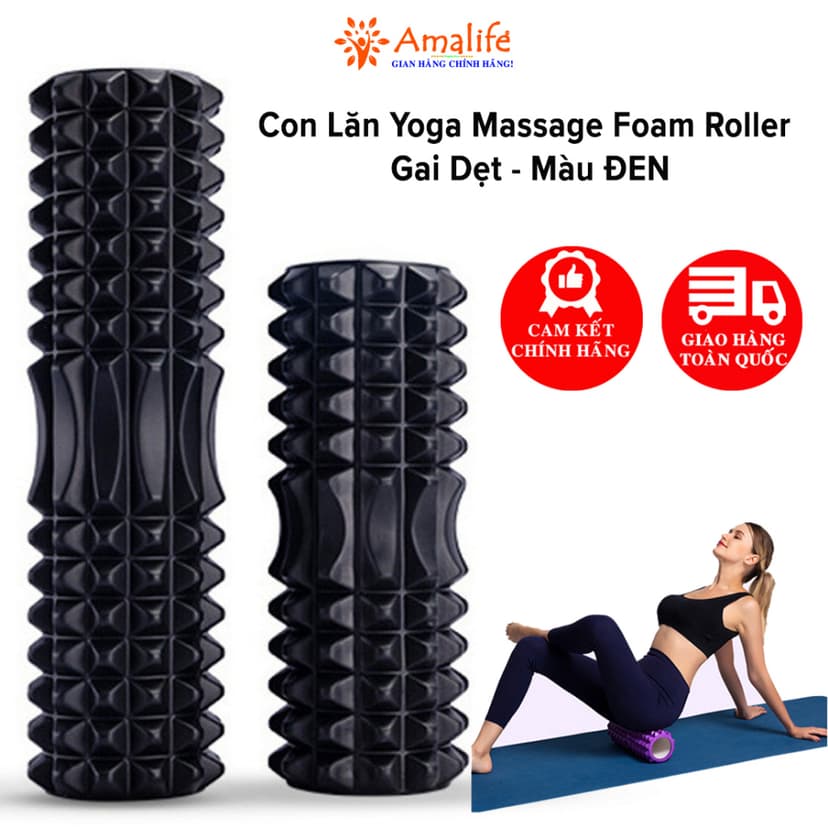 Ảnh Foam Roller Massage Màu ĐEN - Con Lăn Yoga Matxa Tập Gym Tập Thể Thao Giãn Cơ Ống Trụ Lăn Xốp Có Gai Hãng Amalife 1
