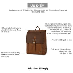 Thumbnail Balo Da Nam Nữ Đựng Laptop Thời Trang Ngăn Trước Khoá Gài IDIGO UBP2 - 6015, Balo Công Sở Cao Cấp 4