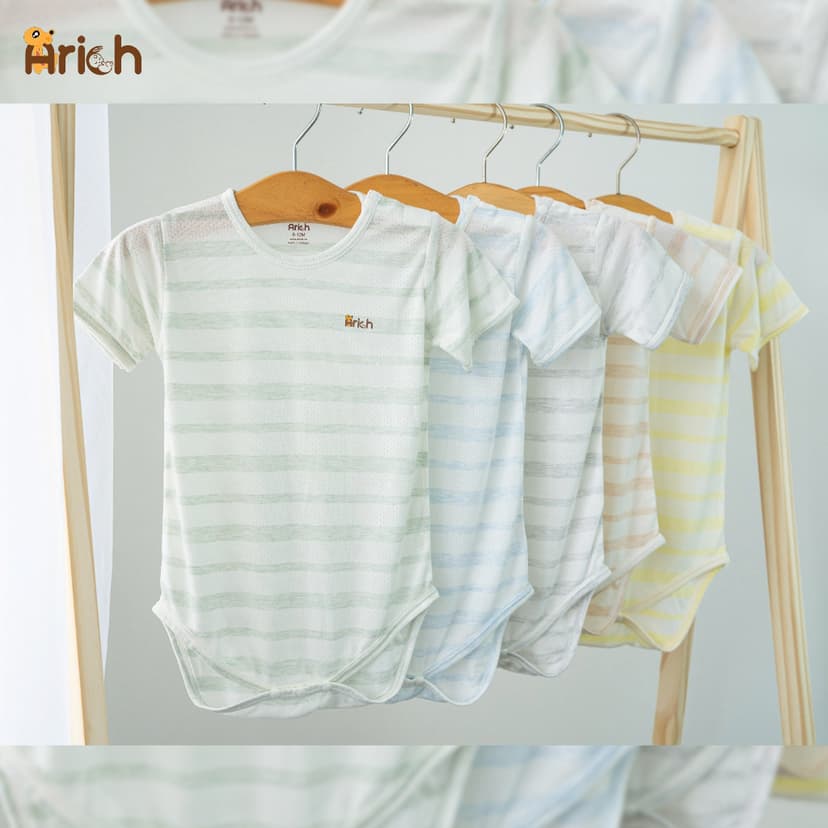 Ảnh Body chip cộc tay phối sọc Arich,vải sợi tre thông hơi, mát, mịn cho bé trai, gái sơ sinh -18 tháng 2