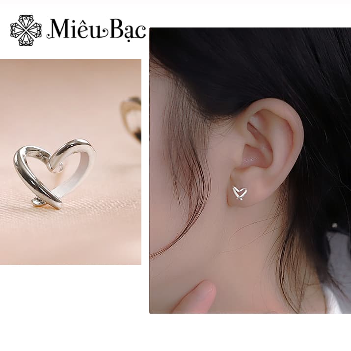 Ảnh Bông tai bạc nữ trái tim đan chéo Miêu Bạc khuyên tai dễ thương 1 chiếc chất liệu bạc 925 phụ kiện trang sức nữ B400082x 1