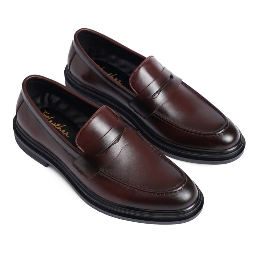 Ảnh Giày da bò nam FTT Leather dáng lười Penny Loafer trơn độn đế ẩn tăng chiều cao màu đen, nâu F0303 4
