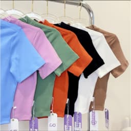 Thumbnail Áo phông baby tee nữ Choobe croptop cộc tay cổ cao basic ôm body vải cotton co giãn tốt A86 4