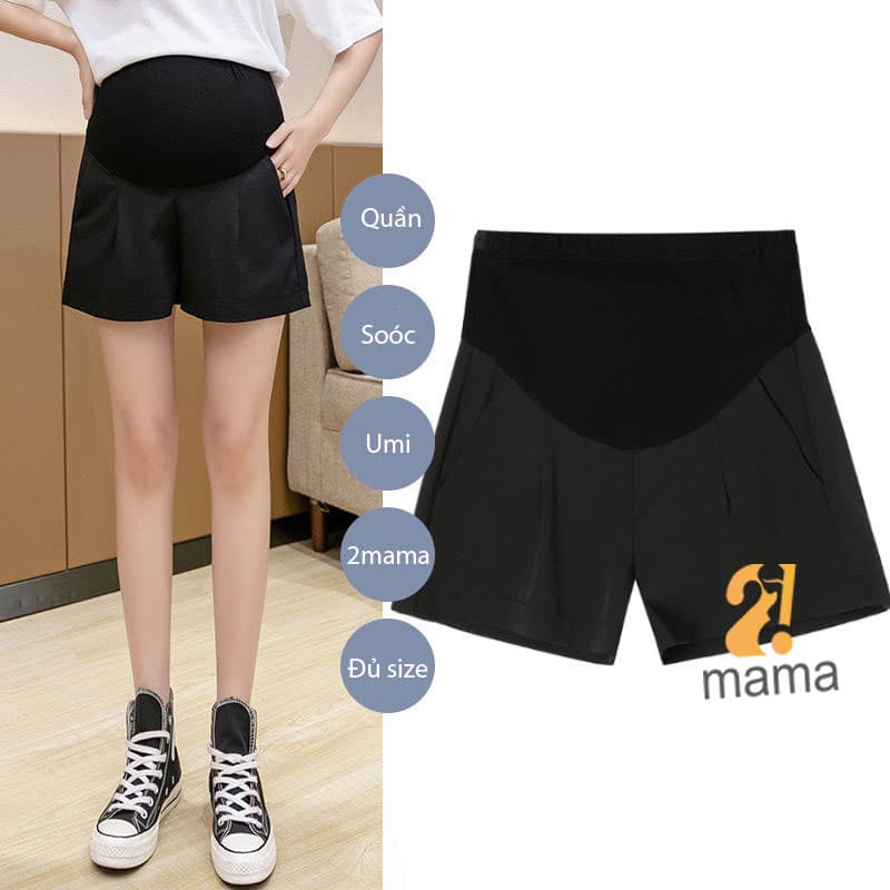 Ảnh Quần Đùi Bầu 2mama Mẫu Mới Mùa Hè 2025 Chất Umi Mềm Mát Có Chun Điền Chỉnh Đủ size V046 3