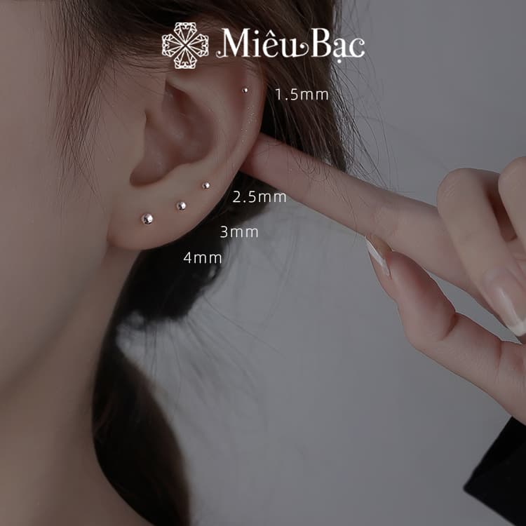 Ảnh Bông tai bạc nữ bi tròn unisex Miêu Bạc khuyên tai nam nữ bi chất liệu bạc S925 thời trang phụ kiện trang sức B000061 3