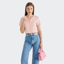 Thumbnail Áo thun crop MARC FASHION tay ngắn cổ V cài nút - CBNT033523 3