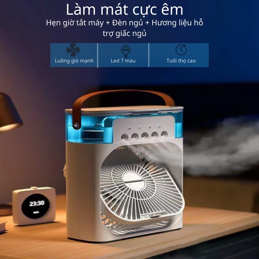 Ảnh Quạt điều hòa hơi nước mini HOKU máy lạnh mini 3 Chế Độ Tích Hợp Led, Sạc USB Để Bàn Tiện Dụng QDH02 3