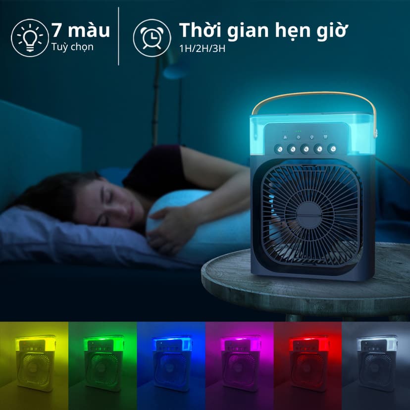 Ảnh Quạt điều hòa hơi nước mini HOKU máy lạnh mini 3 Chế Độ Tích Hợp Led, Sạc USB Để Bàn Tiện Dụng QDH02 4