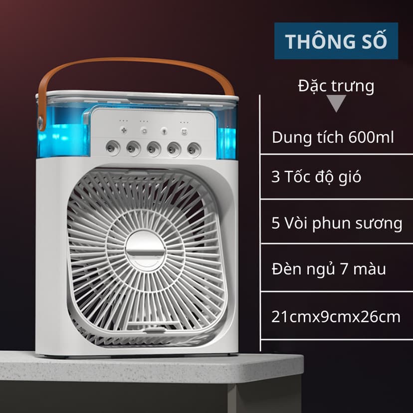 Ảnh Quạt điều hòa hơi nước mini HOKU máy lạnh mini 3 Chế Độ Tích Hợp Led, Sạc USB Để Bàn Tiện Dụng QDH02 2