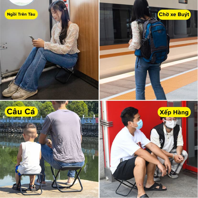 Ảnh Ghế Gập Gọn Đút Túi Quần, Ghế Câu Cá, Ghế Đi Du Lịch, Cắm Trại, Ghế Mini Ngồi Chờ Tàu Hỏa Gấp Gọn Chính Hãng Amalife 3
