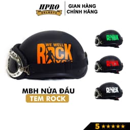 Thumbnail Mũ bảo hiểm 1/2 đầu Hpro Helmet thời trang, Tem hình ROCK cá tính, Freesize (55-59cm) kèm kính UV, phi công 1