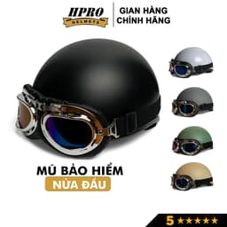 Thumbnail Mũ bảo hiểm nửa đầu Hpro Helmets nhiều màu sắc thời trang, cá tính, kèm kính UV, phi công, Freesize (55-59cm) 1