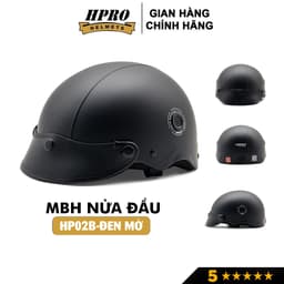 Thumbnail Mũ bảo hiểm nửa đầu Hpro helmet, kiểu dáng thời trang, màu đen mờ cá tính mạnh mẽ, Freesize(52-56cm) 1