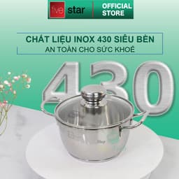Thumbnail Bộ nồi inox 430 cao cấp Fivestar 3 đáy nắp kính dùng được bếp từ , hồng ngoại , gas , tặng 1 vá canh 2