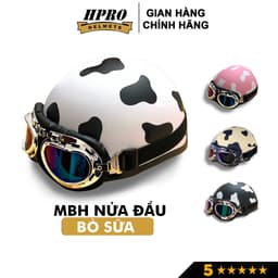 Thumbnail Mũ bảo hiểm nửa đầu Hpro Helmet, có kính UV, phi công, tem Bò Sữa cute, an toàn, chất lượng, Freesize (55-59cm) 1