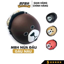 Thumbnail Nón bảo hiểm nửa đầu Hpro helmet tem Gấu Nâu, mũ 1/2 freesize (55-59cm) nam nữ, kèm kính UV, kính phi công 1