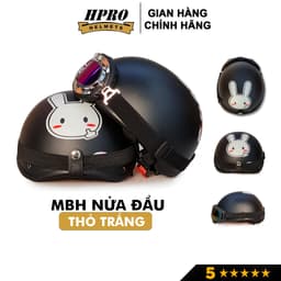 Thumbnail Mũ bảo hiểm xe máy Hpro Helmet thời trang, họa tiết Thỏ trắng đáng yêu, kiểu dáng nửa đầu 1/2 Freesize (55-59cm) 1