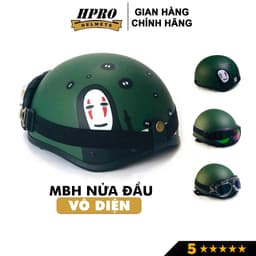 Thumbnail Nón bảo hiểm nửa đầu Hpro Helmet, xốp ép nhiệt, mũ thời trang 1/2 Freesize (55-59cm) tem hình Vô Diện, kèm kín 1