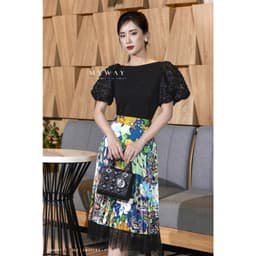 Thumbnail Chân Váy Xòe Xếp Ly Công Sở Nữ My Way Họa Tiết Ren Cao Cấp 5MCX284 1
