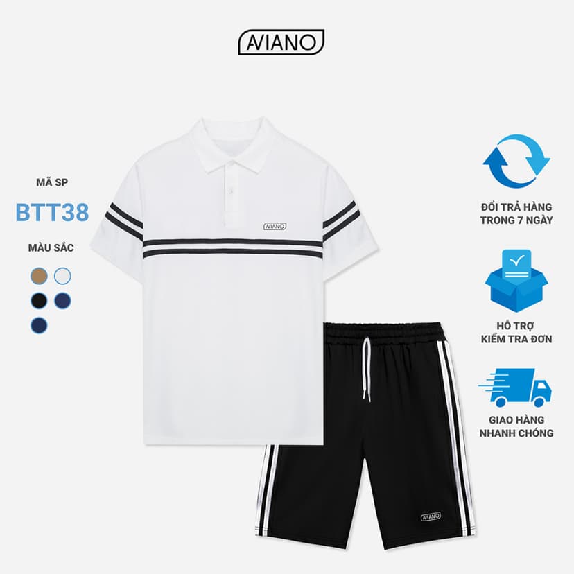 Ảnh Bộ Thể Thao Nam AVIANO Polo Tay Ngắn, Bộ Quần Áo Nam Mùa Hè Thể Thao Chất Liệu Thấm Hút Mồ Hôi 2