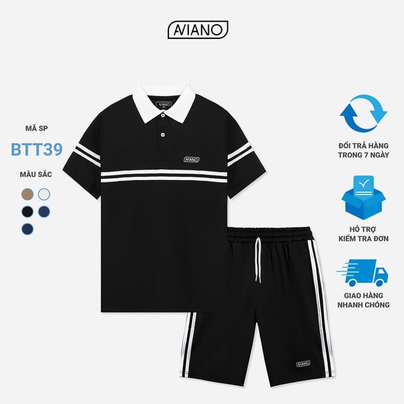 Ảnh Bộ Thể Thao Nam AVIANO Polo Tay Ngắn, Bộ Quần Áo Nam Mùa Hè Thể Thao Chất Liệu Thấm Hút Mồ Hôi 3