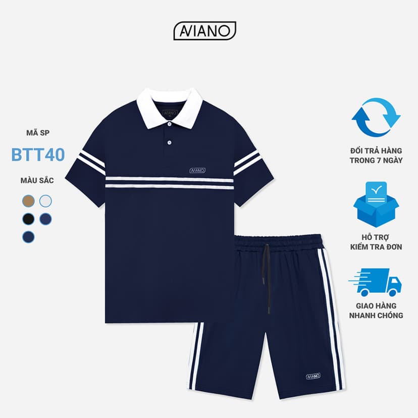 Ảnh Bộ Thể Thao Nam AVIANO Polo Tay Ngắn, Bộ Quần Áo Nam Mùa Hè Thể Thao Chất Liệu Thấm Hút Mồ Hôi 4