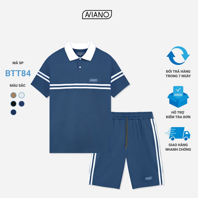 Ảnh Bộ Thể Thao Nam AVIANO Polo Tay Ngắn, Bộ Quần Áo Nam Mùa Hè Thể Thao Chất Liệu Thấm Hút Mồ Hôi 1