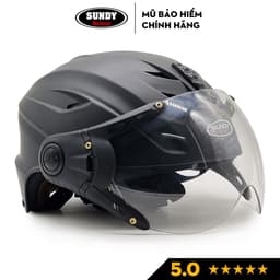 Thumbnail Nón bảo hiểm nửa đầu có kính SUNDY Helmets HP02K, vân mũ thể thao, Freesize (vòng đầu 56-59cm) cho nam nữ 1