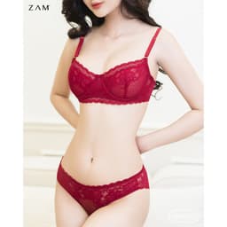 Thumbnail BỘ ĐỒ LÓT ZAM - ZBGR1001 - BỘ REN HOA LƯỚI CHẤM MÀU ĐỎ CÓ GỌNG 1