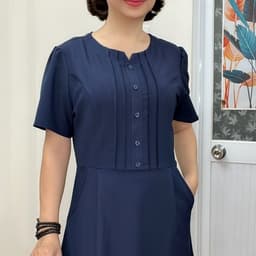 Thumbnail Váy Trung Niên MAI THY D529, Mẫu Đầm Đi Tiệc Cotton Lụa Xếp Ly Phối Nút Tôn Dáng Sang Trọng | Thời Trang Trung Niên U40 1