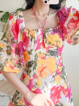 Thumbnail Đầm Cổ U Tay Phồng Hoạ Tiết Hoa - EDINI - D1498 2